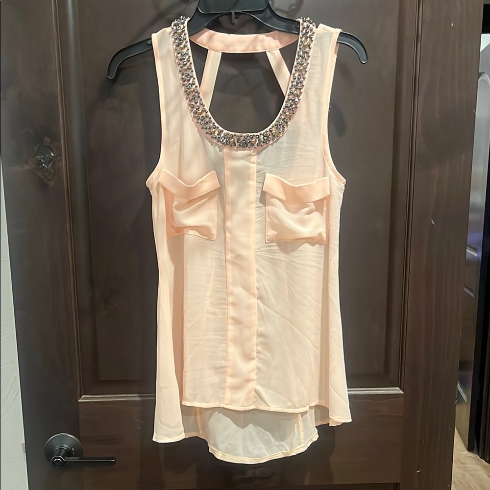 BLVD Peach Embellished Tank Top